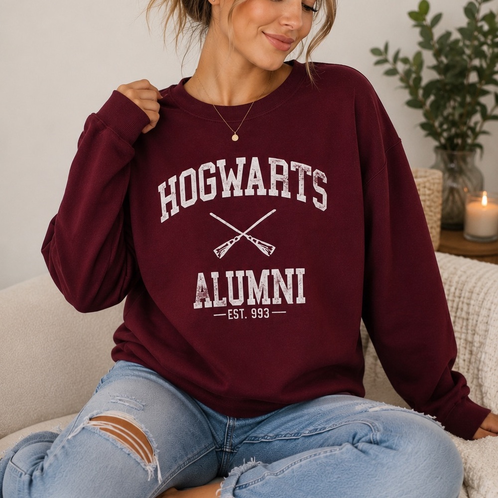 ✨ Hogwarts Alumni Sweatshirt Crewneck Burgundy Red Graphic Pullover Size L
